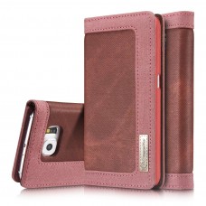 Samsung Galaxy S6 Edge - CaseMe Vintage Denim Material Stand Wallet Protective Phone Cover Case - Red